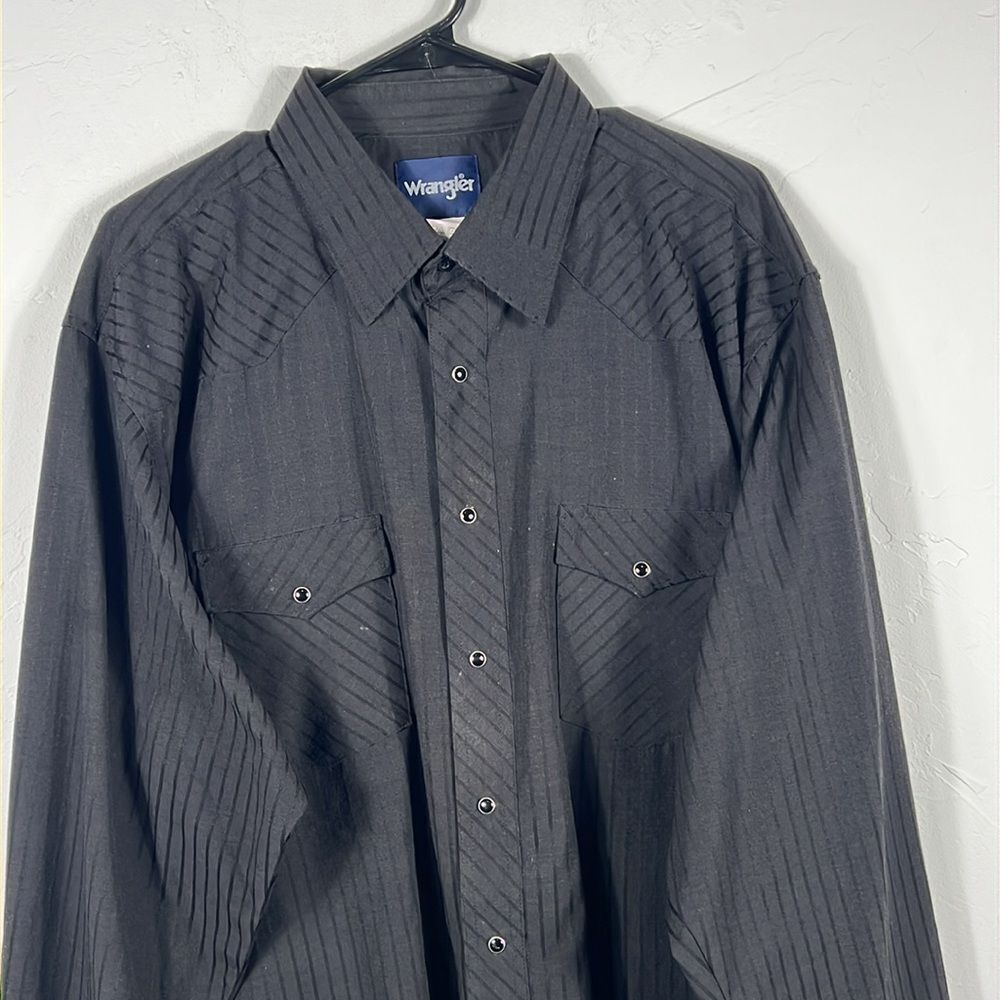 🔥Vintage WRANGLER Western Pearl Snap Cowboy LS Shirt Black Pinstriped 2XLT - EU